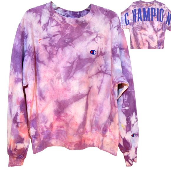 Champion Tops - Dyed Champion Reverse Weave Purple Pink Spellout Sweatshirt